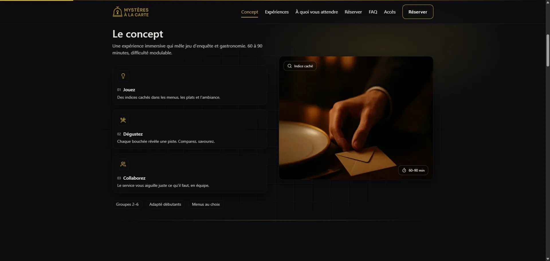 Section Concept: promesse et fonctionnement de l’expérience